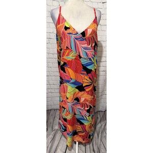 Vincent Camuto V-Neck Sleeveless Fun Colorful Flowing Summer Dress Size L- EUC